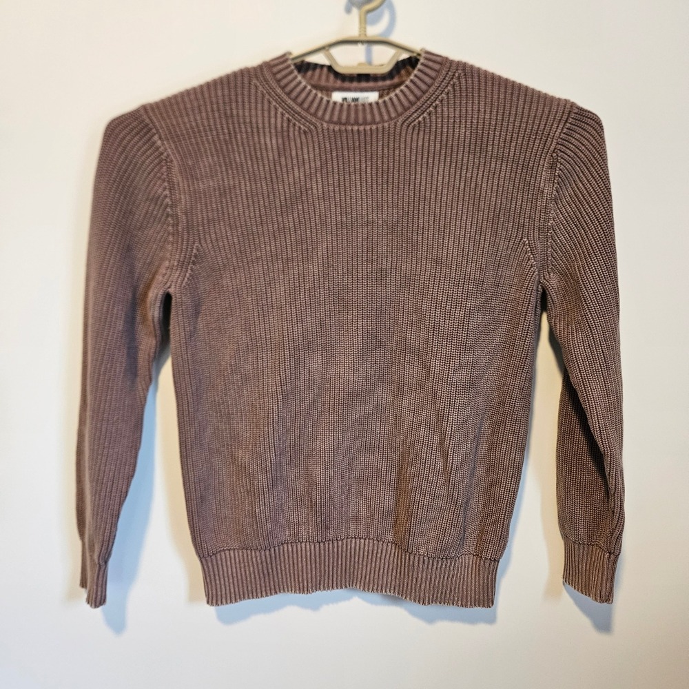 Brown Crewneck Sweater Mens Medium Ribbed 100% Cotton Knit Fisherman Chunky